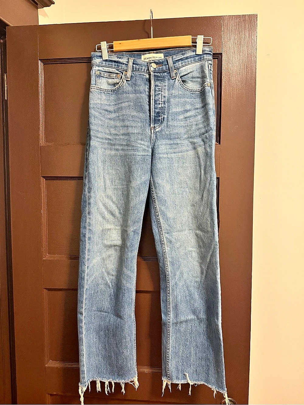 Denim Forum The Arlo High-Rise Straight Jean in Blue